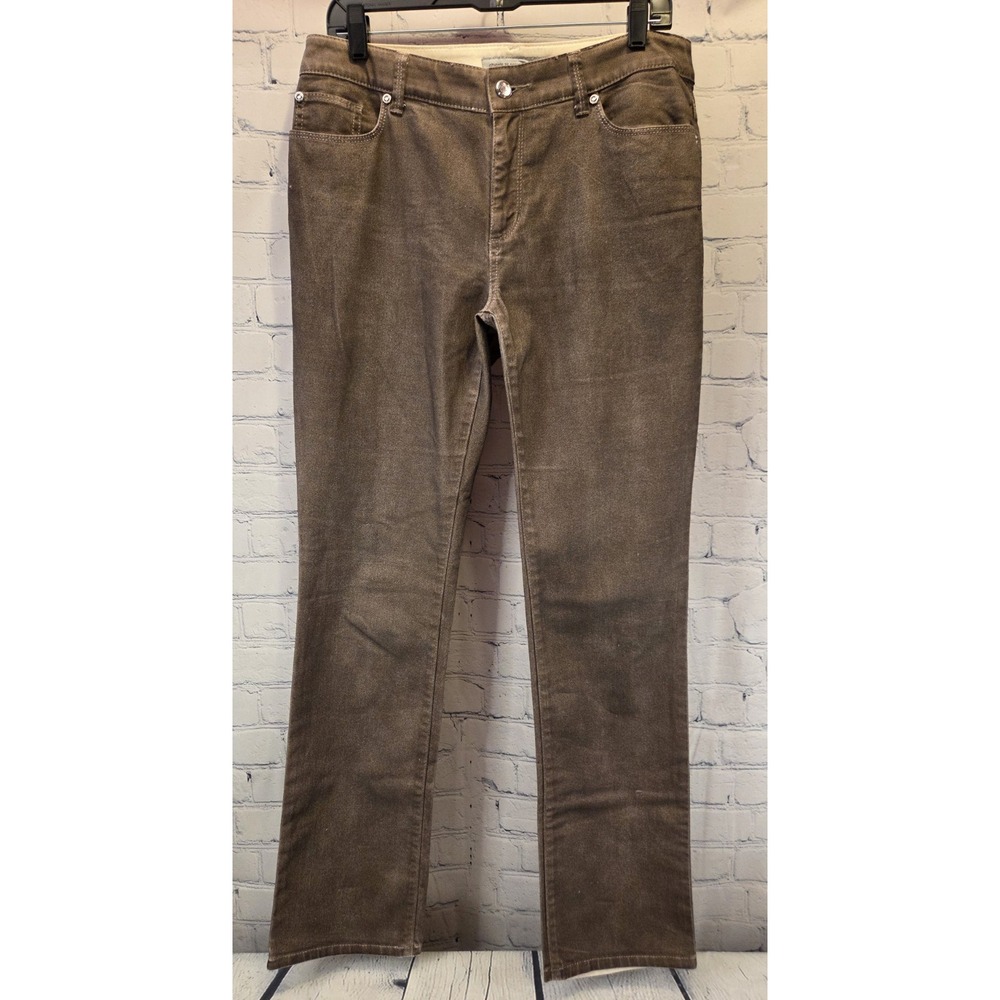 CHICO'S Platinum Brown Denim Mid Rise Slim Leg  Sz 1 (US M/8) *Call‎ Out*